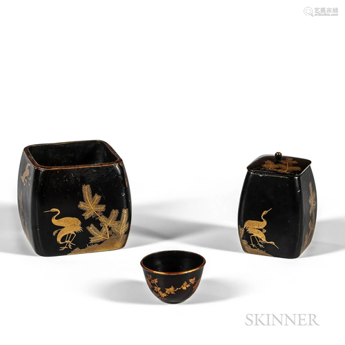 Three Maki-e Lacquerware Items, Japan, Edo/Meiji period, a s...