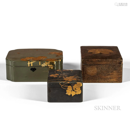 Three Maki-e Lacquered Covered Boxes, Japan, Edo to Meiji pe...