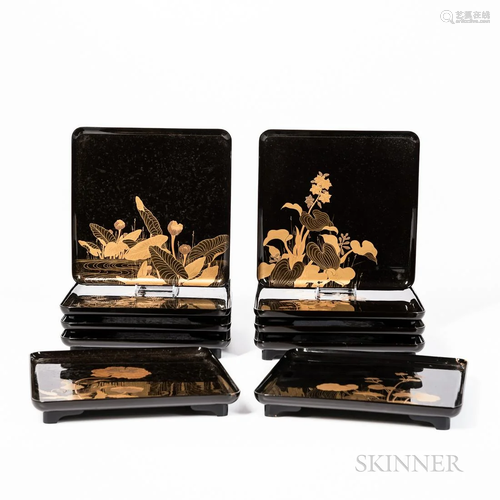 Set of Ten Maki-e Lacquered Trays, Japan, Meiji/Taisho perio...