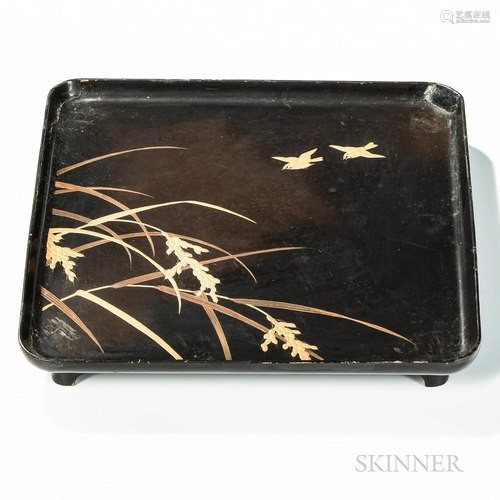 Maki-e Lacquered Tray, Japan, Meiji period, square with rais...