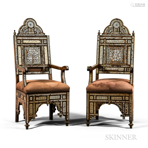 Pair of Mother-of-pearl Inlaid Armchairs, Syria, early 20th ...