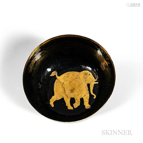 Gilt/Black-lacquered Bowl, Thailand or Burma, the thin black...