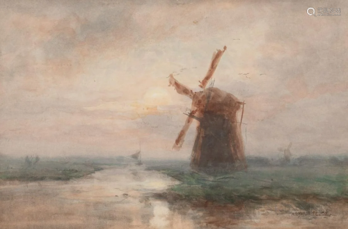 Arthur Feudel (German/American/Dutch, 1857-1929) Windmill at...