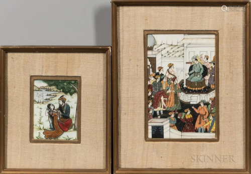 Two Miniature Paintings, Iran, 20th century, opaque color on...