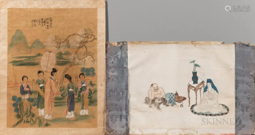 Four Asian Woodblock Prints and Paintings, a woodblock print...