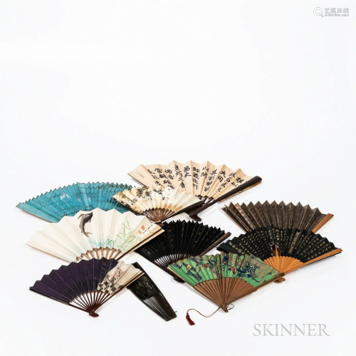 Ten Painted Folding Hand Fans, Japan and China, 19th to 20th...