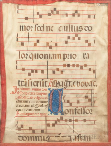 Choir Book Page with Illuminated Letter A, ink and gouache o...