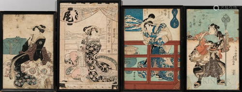 Five Woodblock Prints, Japan, three by Toyoshige (Toyokuni I...