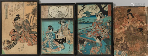 Four Utagawa School Woodblock Prints, Japan, one by Hiroshig...