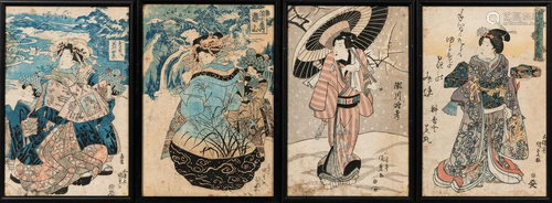 Utagawa Kunisada (Toyokuni III, 1786-1865), Four Woodblock P...