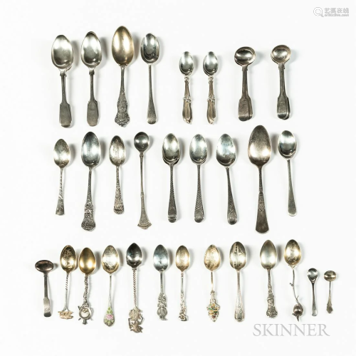 Large Group of Sterling Silver and Silver-plate Spoons, incl...