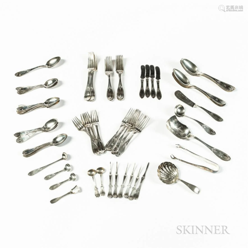 Assembled Set of Mostly Coin Silver Flatware, various Americ...