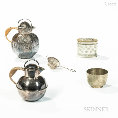 Five Silver-plate Tea Items, teacup, ht. 2 1/4, and tea cadd...