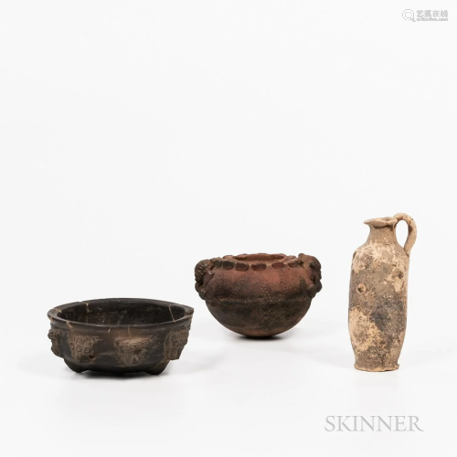 Three Unglazed Earthenware and Stoneware Items, a small terr...