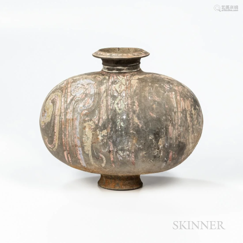 Painted Pottery Cocoon Jar, China, Han dynasty, horizontal o...