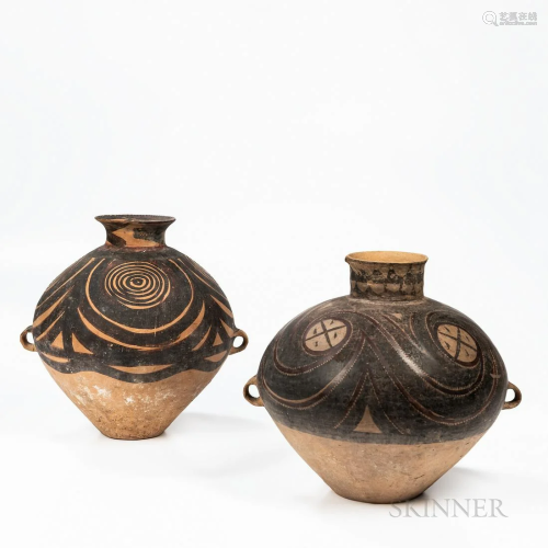 Two Painted Pottery Funerary Jars, China, Neolithic period, ...