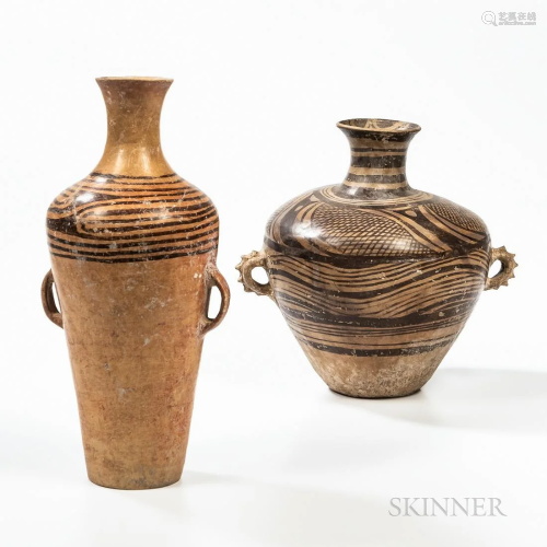 Two Painted Pottery Funerary Jars, China, Neolithic period, ...