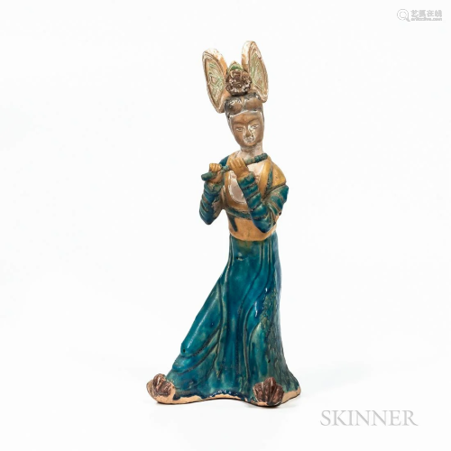 Glazed/Painted Pottery Figure of a Female Musician, China, T...