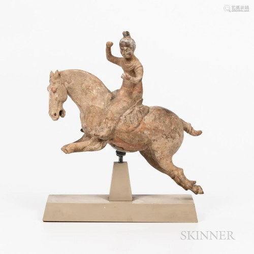 Earthenware Figure of a Female Horse Rider, China, Tang-styl...