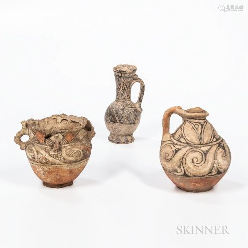 Three Islamic Painted Pottery Items, Ancient Mediterranean, ...