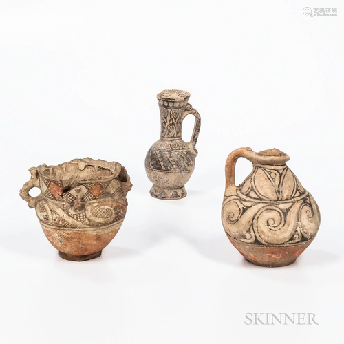 Three Islamic Painted Pottery Items, Ancient Mediterranean, ...