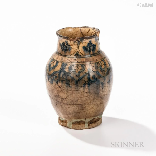 Glazed Pottery Vase, Iran, Qajar-style, oviform with a wide ...