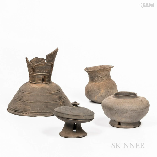 Four Ash-glazed Stoneware Funerary Vessels, Korea, Three Kin...