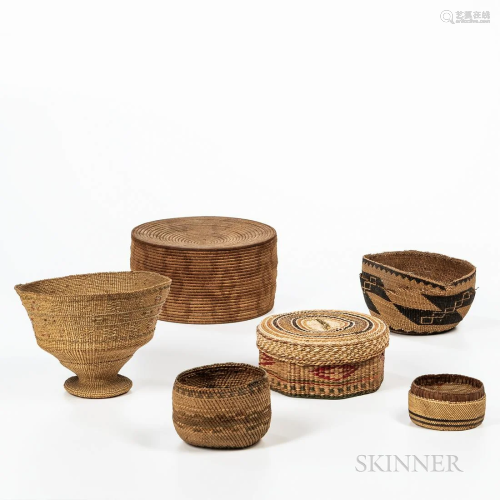 Six Baskets from California and the Northwest, a Hupa bowl, ...