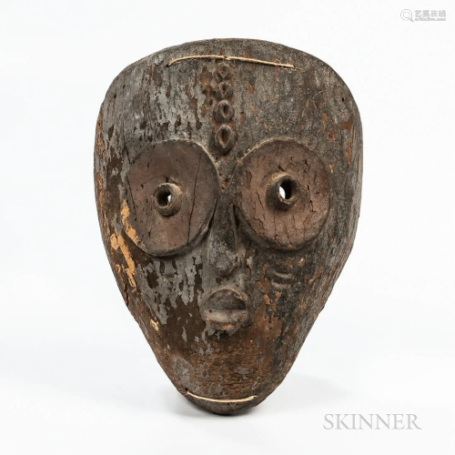 Wood Congo Mask, the heart-shaped mask, with round protrudin...