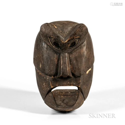 Wood Articulated Face Mask, possibly Japanese, the jaw attac...