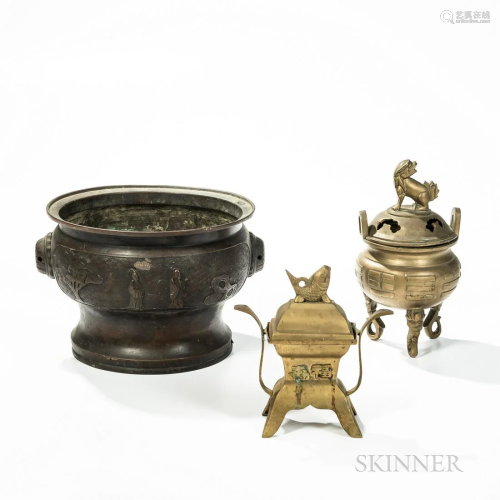 Three Bronze/Brass Items, China, 20th century, a bronze ince...