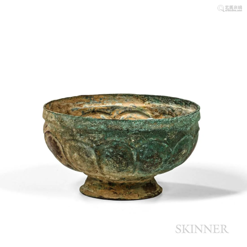 Bronze Repousse Footed Bowl, Central Asia, Seljuk-style, twe...