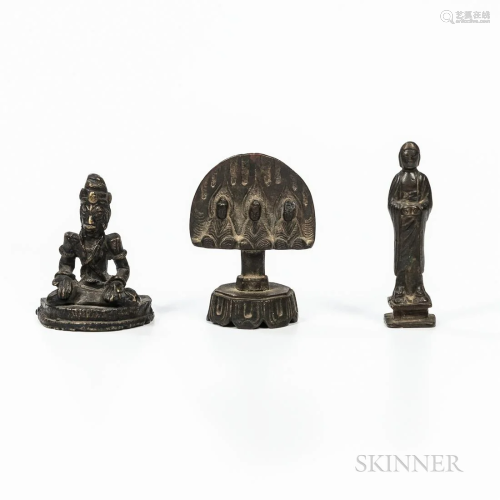 Three Bronze Buddhist Votives, China, Northern Wei-style, a ...