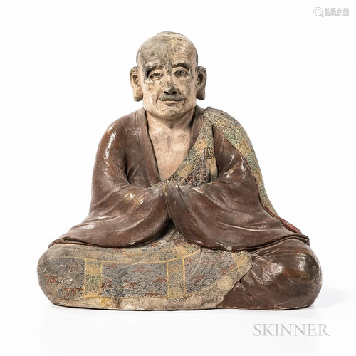 Glazed Pottery Figure of a Monk, Japan, Edo/Meiji period, se...