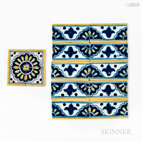 Fourteen-piece Blue and White/Yellow Tile Frame, Iran, late ...