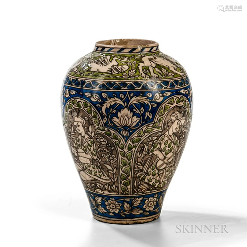 Qajar Polychrome Vase, Persia, 19th century, oviform, decora...