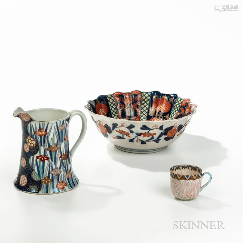 Three Imari/Kutani Items, Japan, a pitcher decorated with ir...