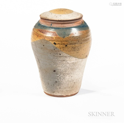 Stoneware Brown/Blue-glazed Jar and Cover, Japan, Shigaraki-...