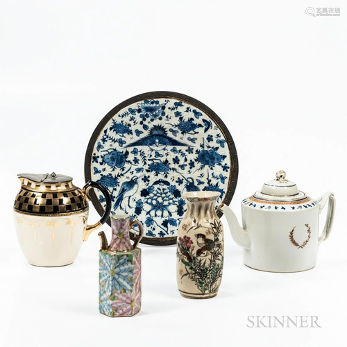 Five Assorted Ceramic Items, 19th and 20th century, a gilt/e...