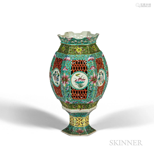 Famille Rose Wedding Lantern, China, 19th/20th century, hexa...