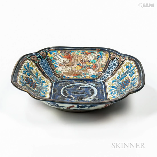 Export Enameled Low Bowl, China, to Persian market, lobed sq...