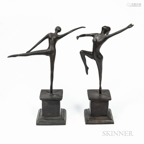 Two Metal Sculptures of Female Dancers, 20th century, each i...