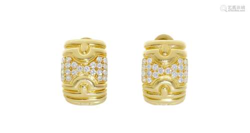 Bulgari, Parentesi, paire de clips d'oreilles or 750 sertis ...