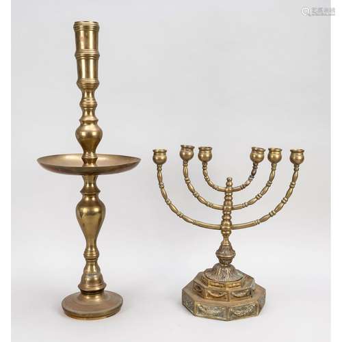 2 candlesticks, 20th c., brass