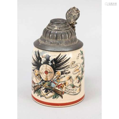 Hunting jug with pewter lid mo