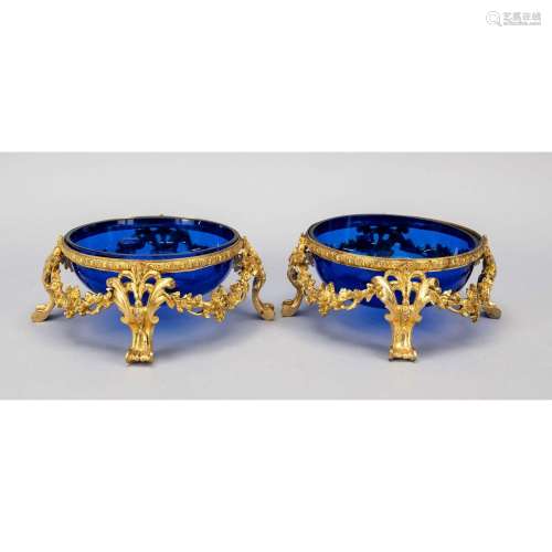 Pair of cobalt glass bowls wit