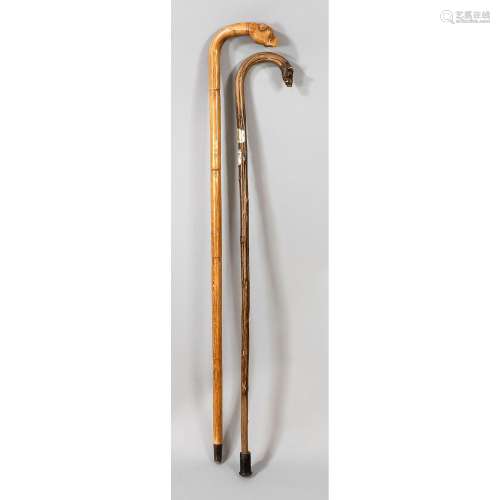 2 walking sticks with figural
