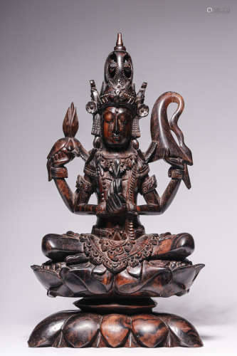 CHINESE ROSEWOOD BUDDHA STATUE, QING DYNASTY