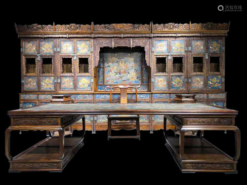 CHINESE HUANGHUA PEAR INLAID CLOISONNE TABLE CABINET, QING D...