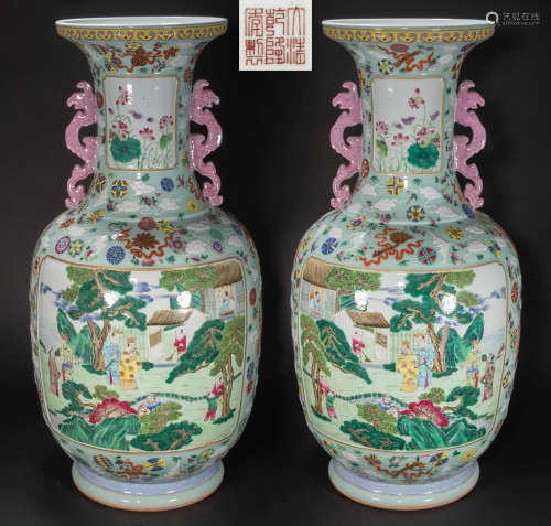 PAIR OF CHINESE PASTEL VASE, QING DYNASTY